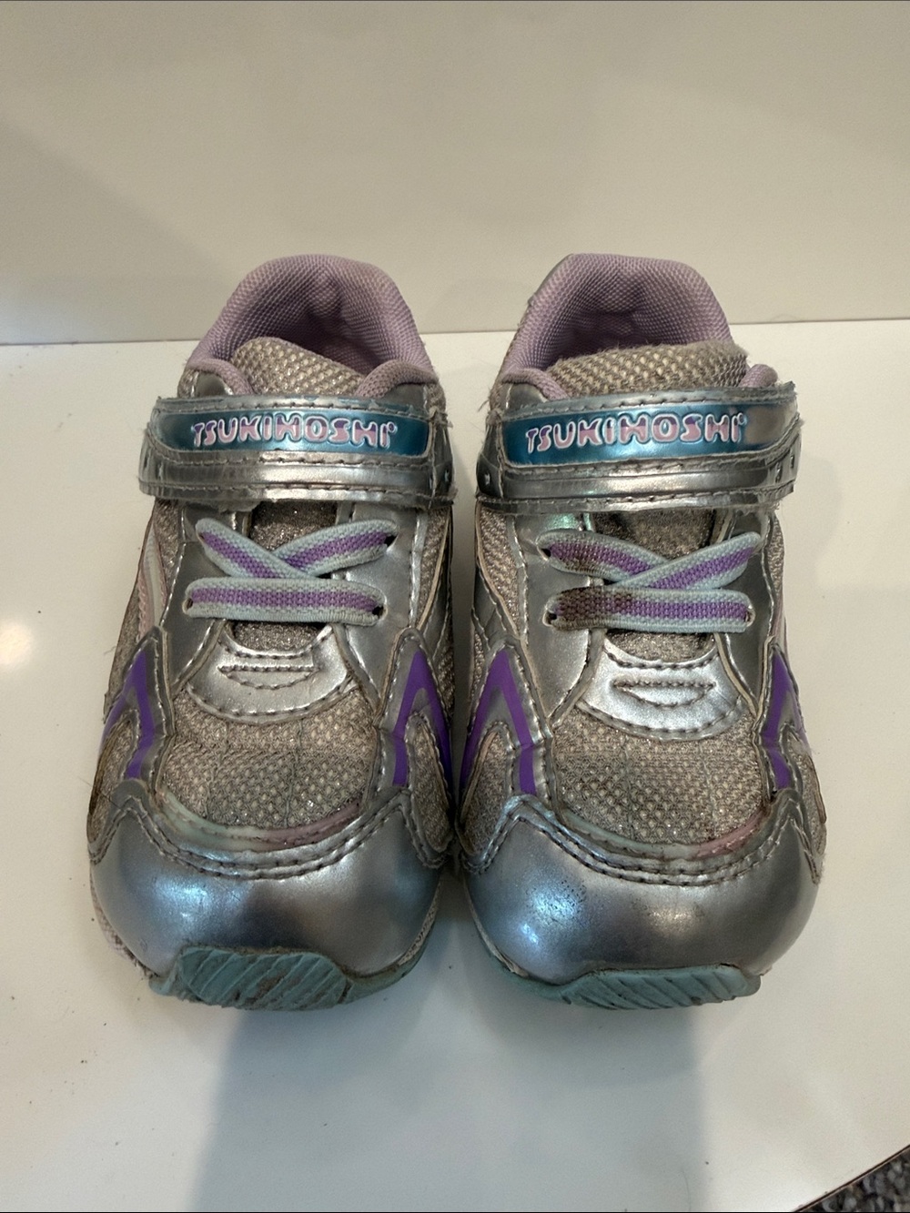 Tsukihoshi Silver Sneakers with Purple and Light Blue Accents
